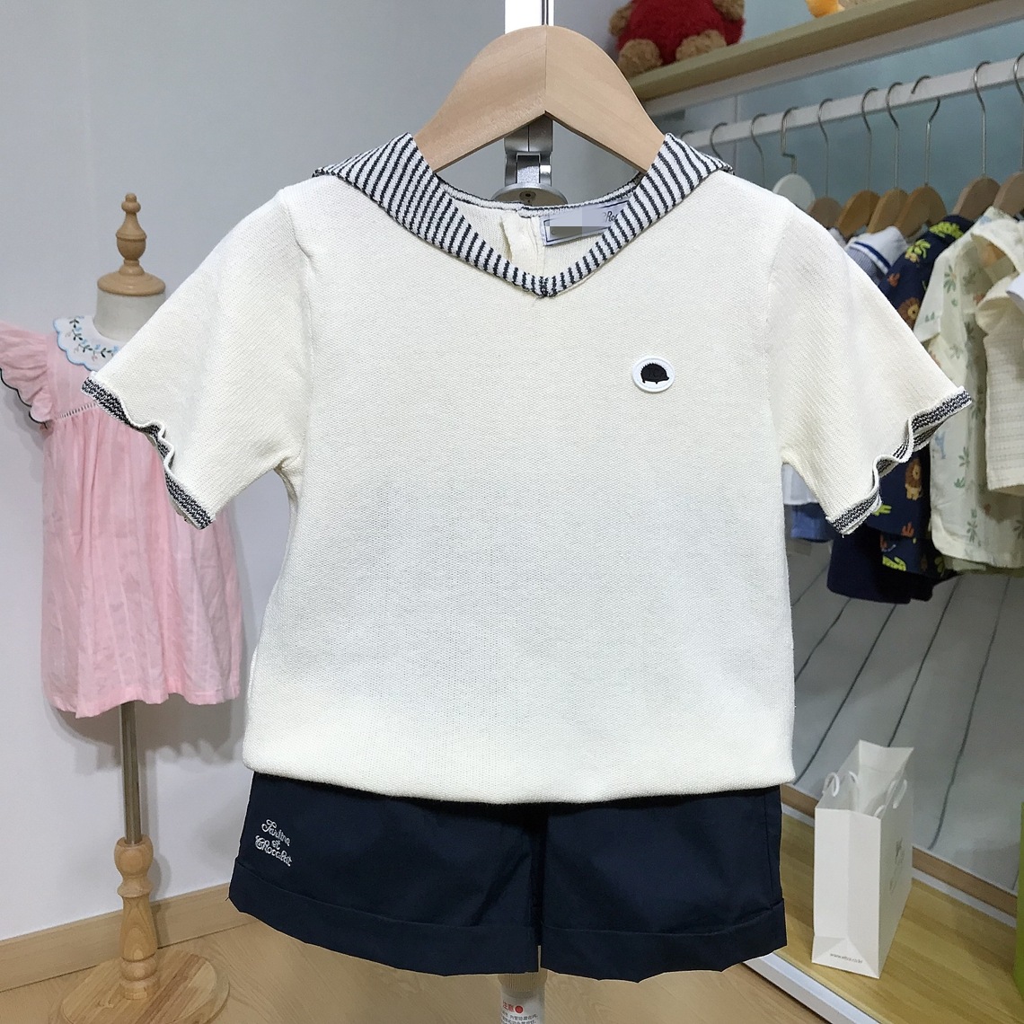 Summer Knitted Short-sleeve Tops And Shorts For Baby Boys And Girls
