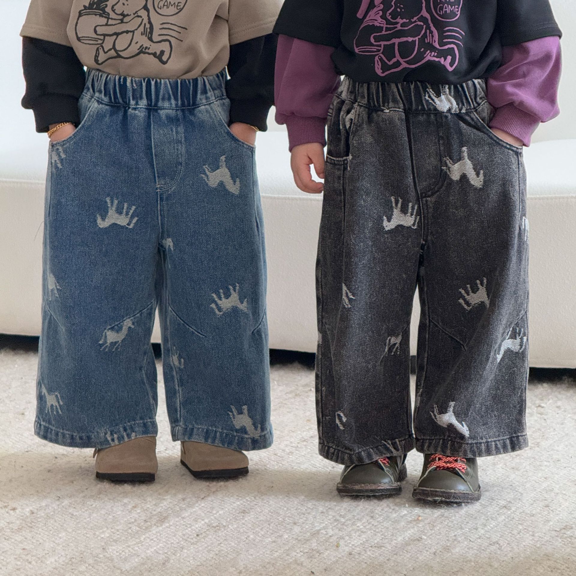 Kids' Denim Pants Loose-fit Boys' Wide-leg Pants