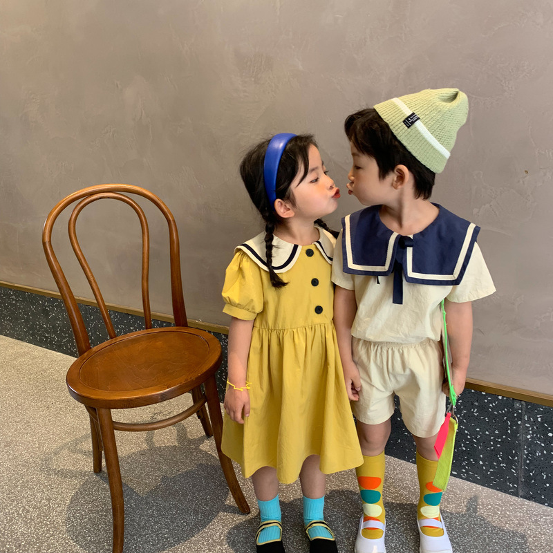 Boys' Korean-style Preppy Top And Shorts Set