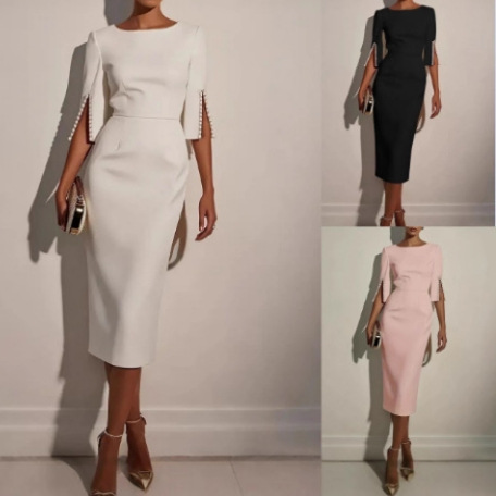 European And American Spring And Summer Pure Color Work Clothing Beaded Slim Elegant…