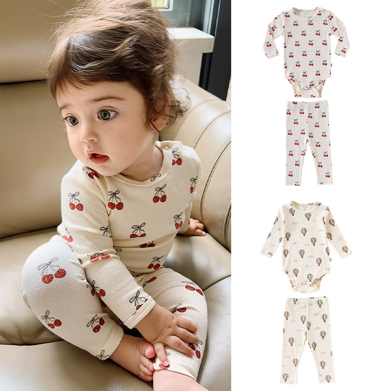 Long-sleeve Romper And Crawling Suit Two-piece Set For Baby Boys And Girls
