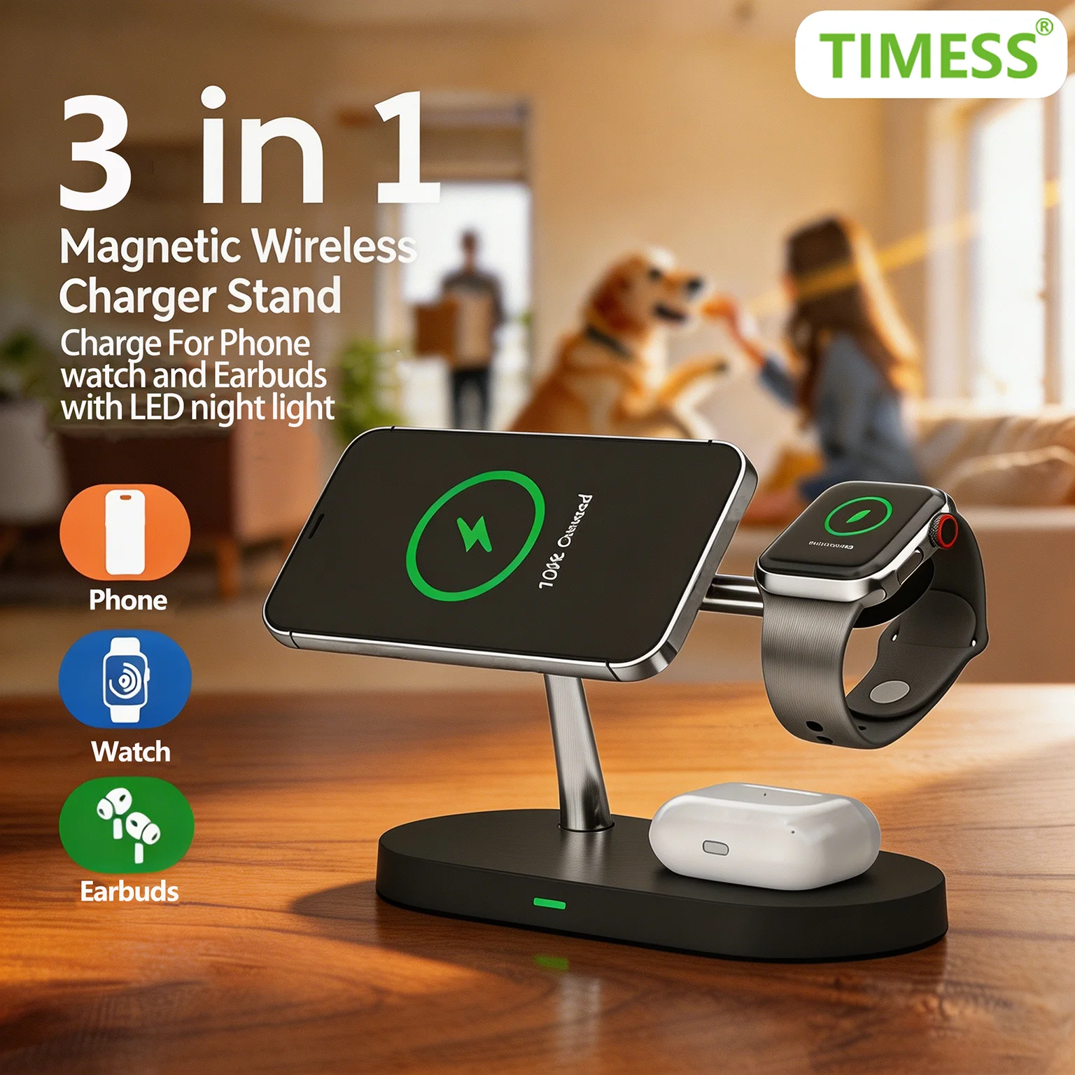 3 in 1 Magnetic Wireless Chargers Fast Charging Station For iPhone 12 13 14 15 16 For Apple Watch 10 9 8 7 6 5 Airpods Pro photo 1