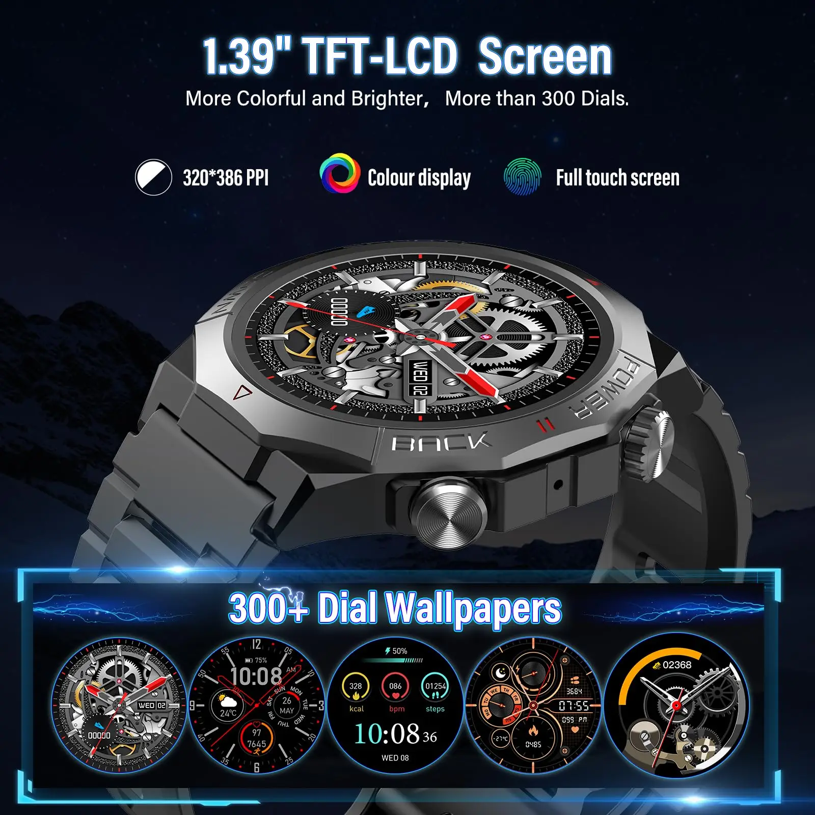 Smart Watch for Men 1.39" HD Touchscreen, IP68 Waterproof Military Smartwatch with 110+ Sports Modes, Heart Rate Sleep Monitor, Bluetooth Call, 7-30 Days Battery for Android iOS. photo 6