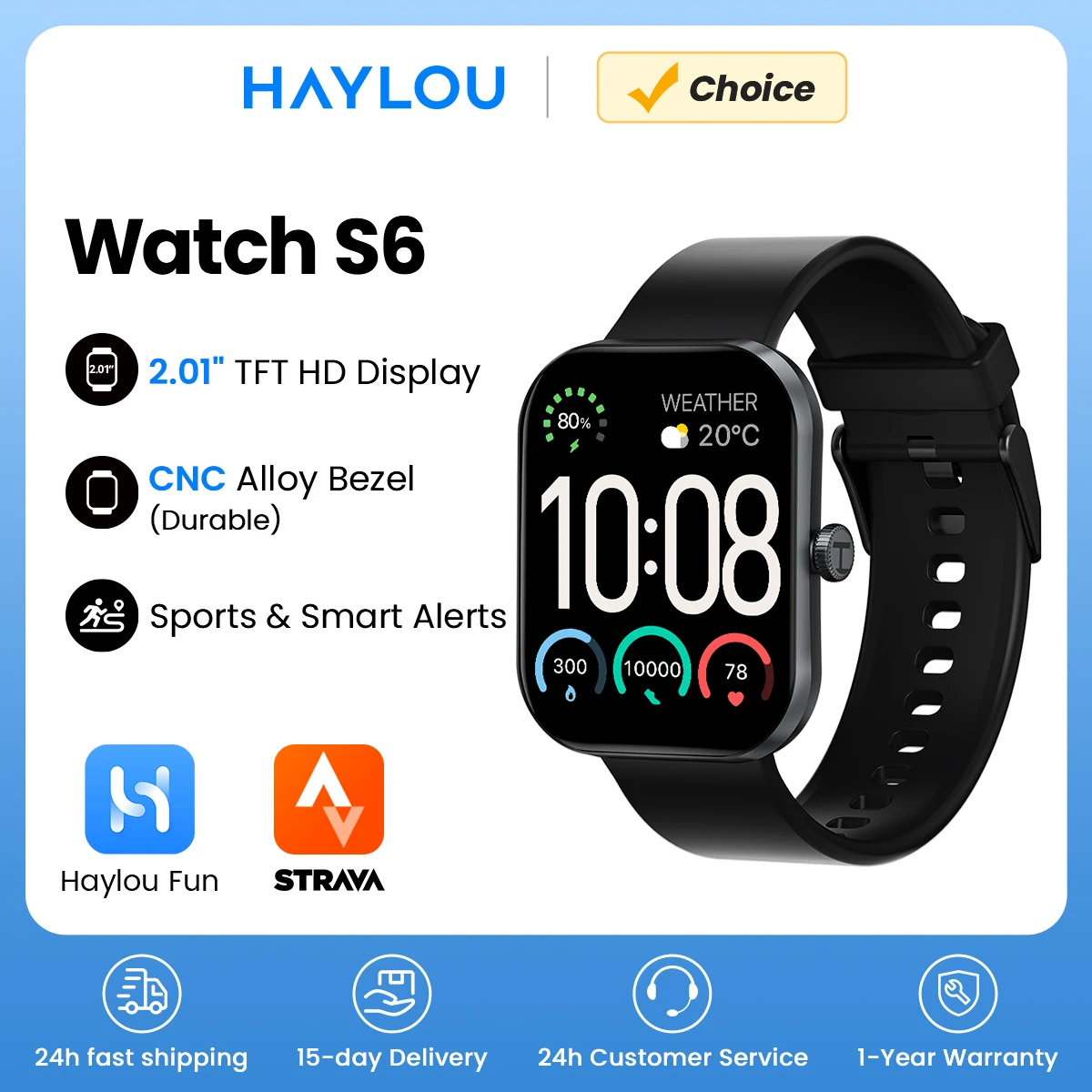 HAYLOU Watch S6 Smartwatch 2.01" HD Display Smart Watch Bluetooth Voice Callings IP68 Waterproof Fitness Tracking Smartwatch photo 1