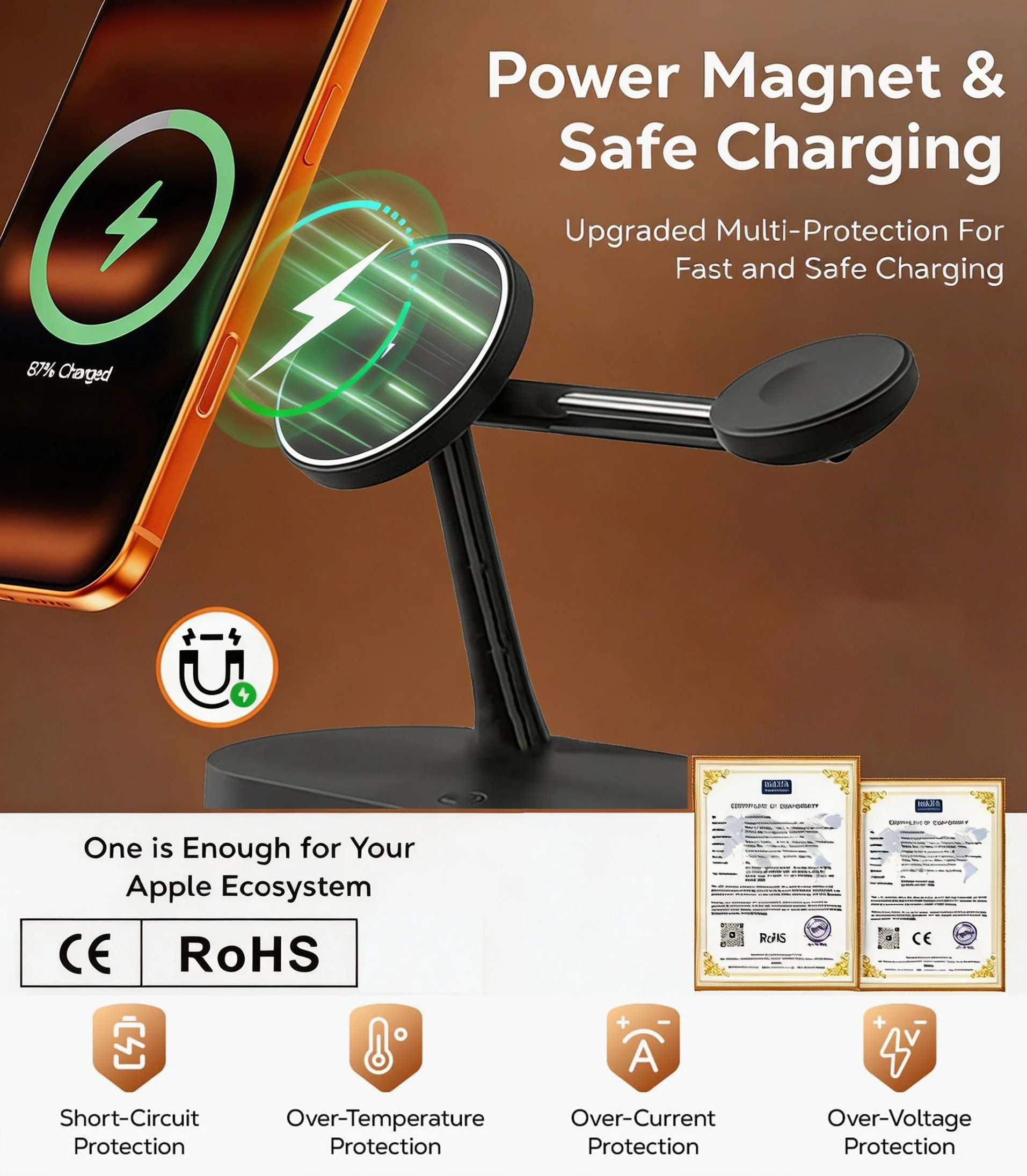 3 in 1 Magnetic Wireless Chargers Fast Charging Station For iPhone 12 13 14 15 16 For Apple Watch 10 9 8 7 6 5 Airpods Pro photo 4