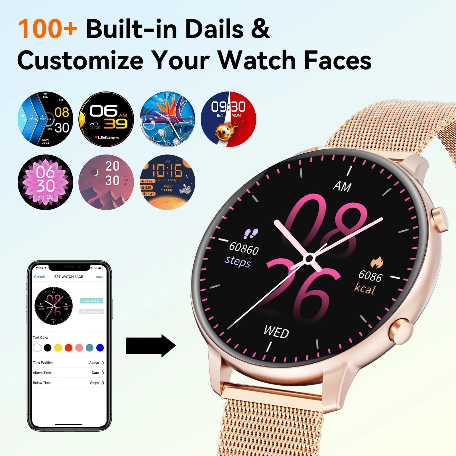 Women Rose Gold Smart Watch 1.39" Round Screen Bluetooth Call IP67 Waterproof Fitness Tracker Heart Rate SpO2 Monitor Ladies Smartwatch For Android IOS photo 4