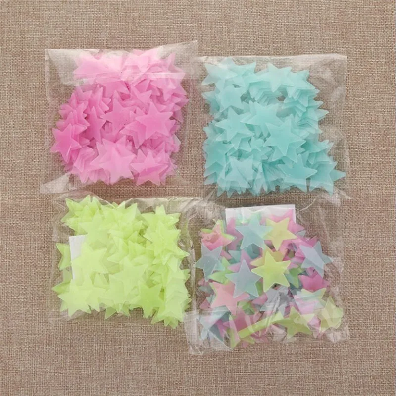 50pcs 3D Stars Glow In The Dark Wall Stickers Luminous Fluorescent Pvc Wall Art Decals For Kids Bedroom Ceiling Home Decoration photo 1