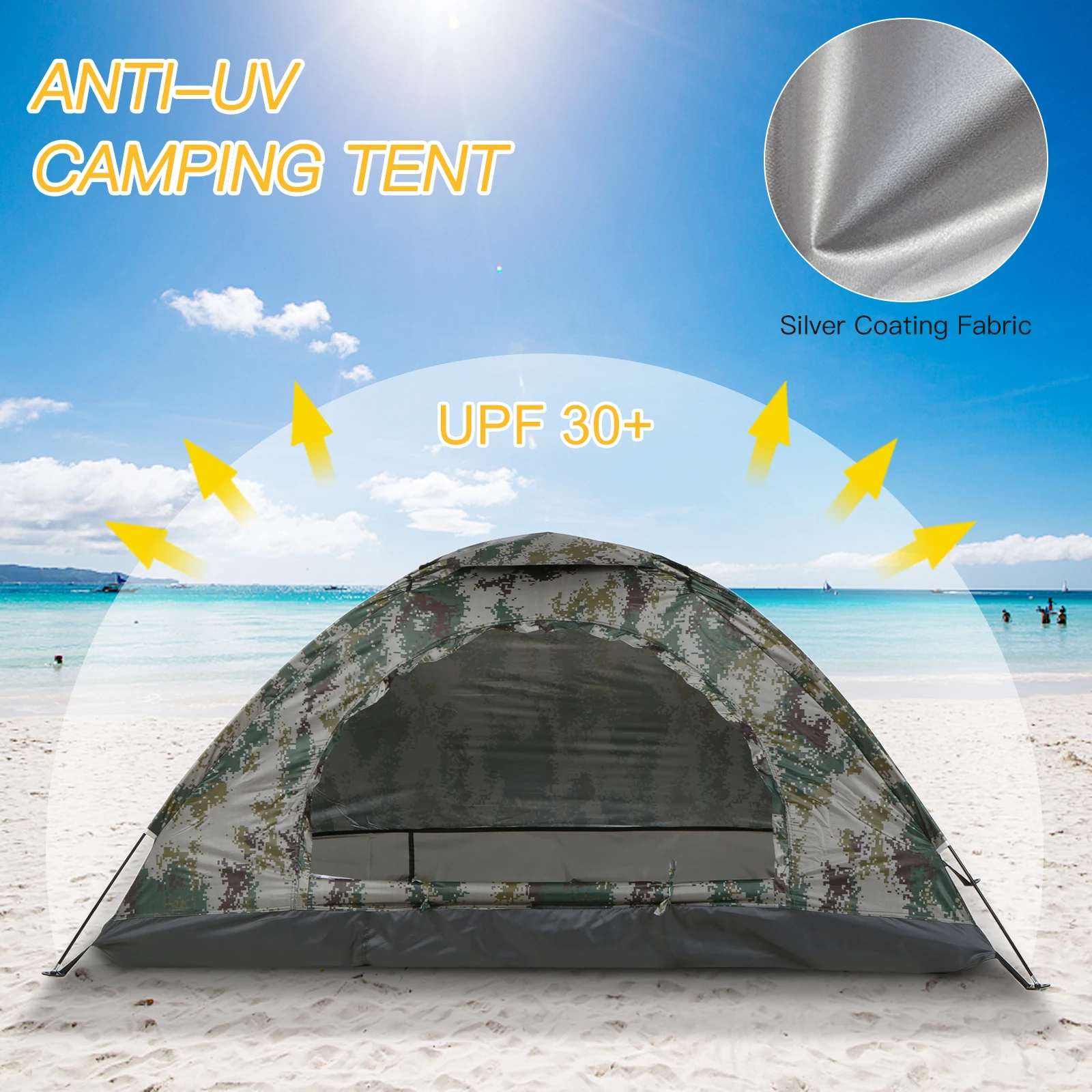 Tomshoo 1/2 Person Ultralight Camping Tent Single Layer Portable Hiking Tent Anti-UV Coating UPF 30+ for Outdoor Beach Fishing photo 6