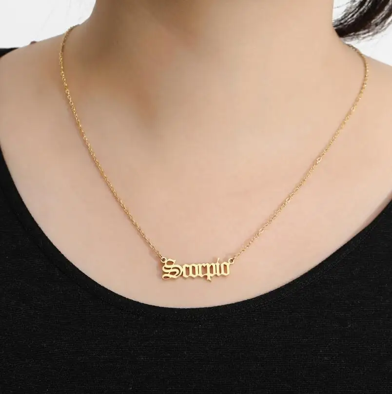 Stainless Steel 12 Zodiac Constellation Necklaces Letter Aquarius Aries Gemini Pisces Leo Sagittarius Pendant Necklace for Women photo 2