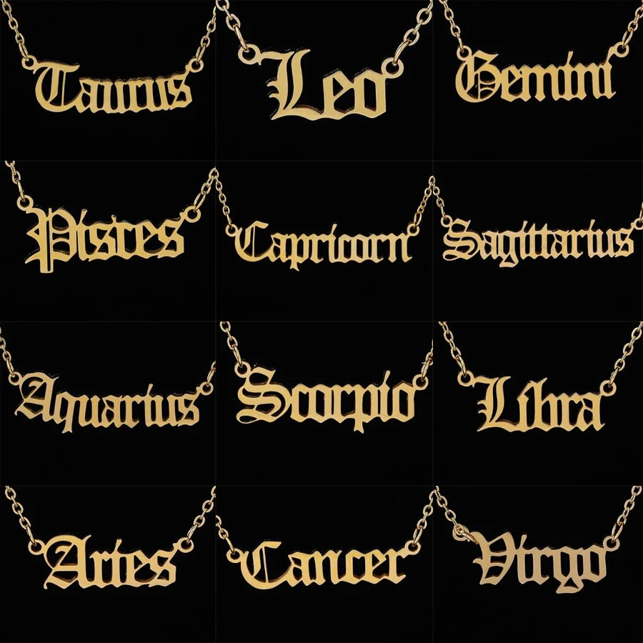 Stainless Steel 12 Zodiac Constellation Necklaces Letter Aquarius Aries Gemini Pisces Leo Sagittarius Pendant Necklace for Women photo 1