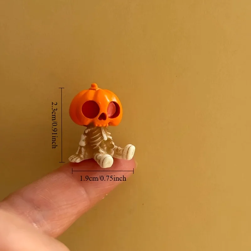 4Pcs Halloween Mini Figurines Set, Spooky Resin Decor with Pumpkins Ghosts Skulls for Party Home Garden Decoration photo 6