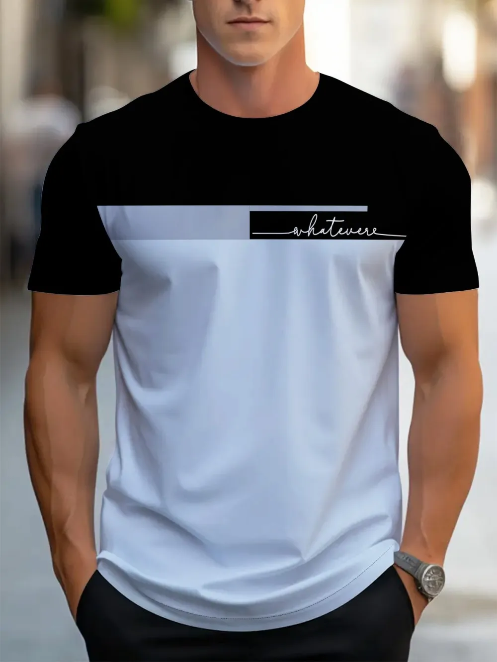 European and American Men's Summer Personalized Striped Letter Print Soft and Breathable Round Neck T-Shirt Outdoor Casual Top photo 2