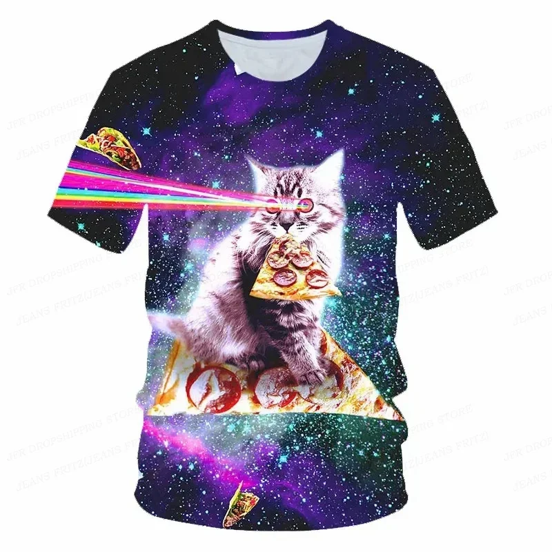 3D Printed Funny Cat T Shirt For Men Animal Food Pattern Tees Summer Street Oversize Short Sleeve Tops Loose Round Neck T-Shirts photo 5