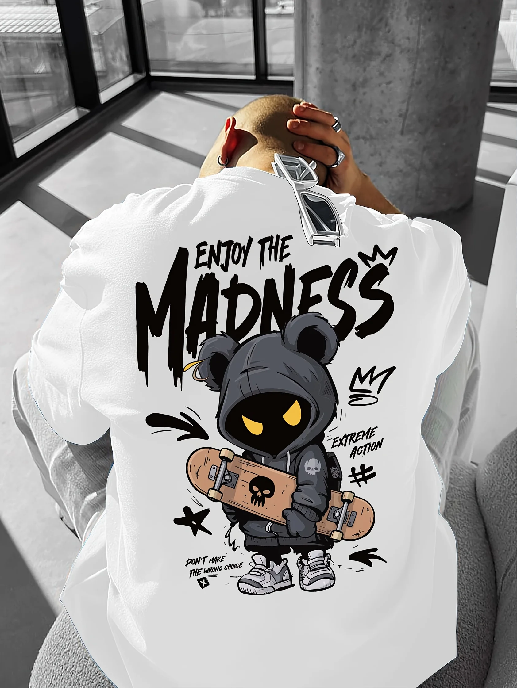 Hot selling fashionable men's cartoon letter printed comfortable and breathable round neck T-shirt outdoor street style top photo 2
