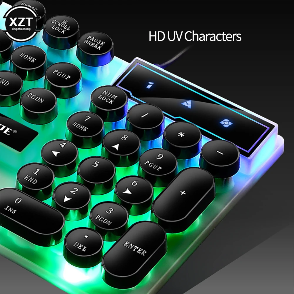 GTX300 Punk Game Keyboard Mouse 104 Retro Round Key Cap RGB Backlit USB Wired Mouse and Keyboard Gamer Kit for PC Laptop Desktop photo 5