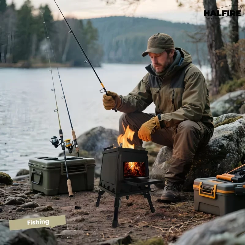 Wood Burning Camp Stove Portable Wood Stove For Outdoor Hiking Picnic BBQ Travel Black photo 3