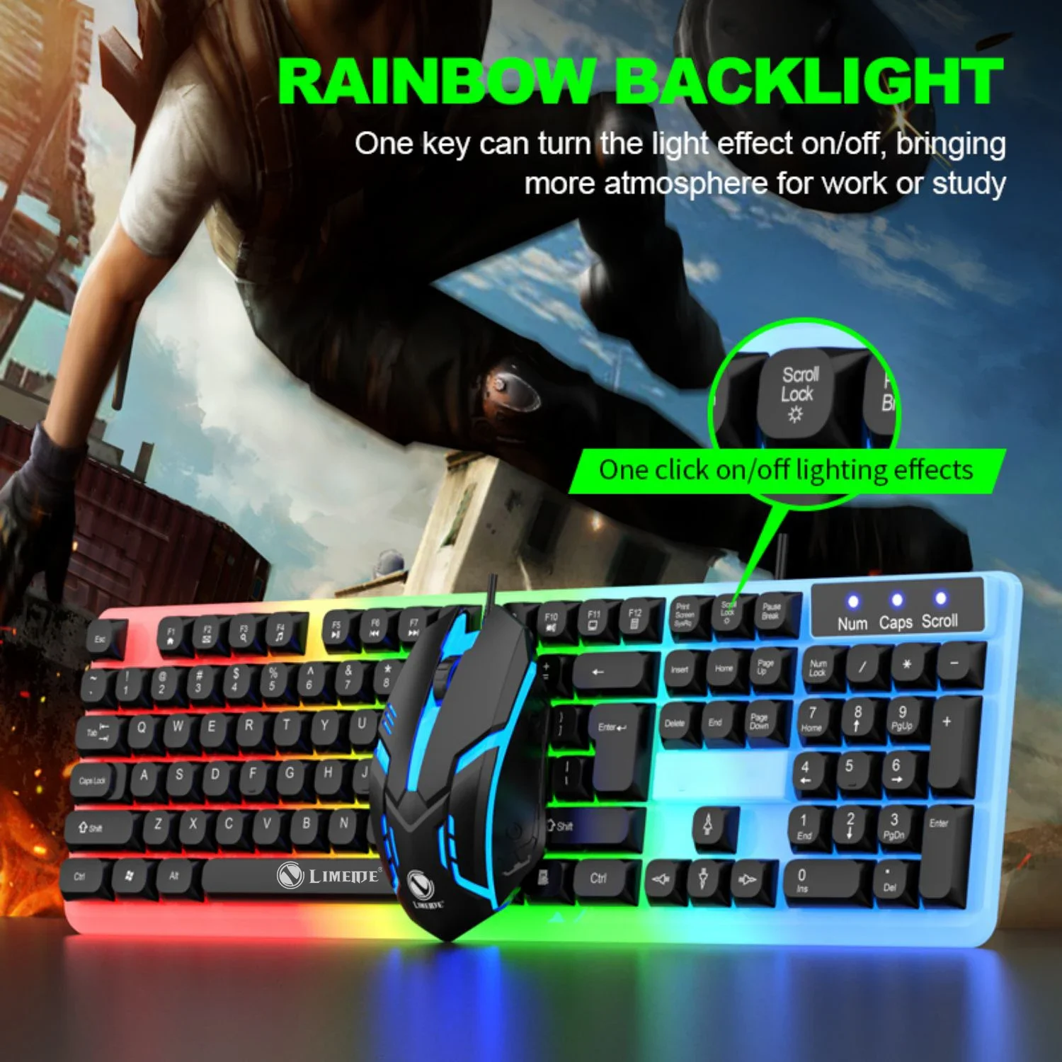 Mechanical Feel Keyboard and Mouse Set, with RGB LED Backlight, USB Wired - 104 Keys - Ideal Choice for Gaming and Office photo 3