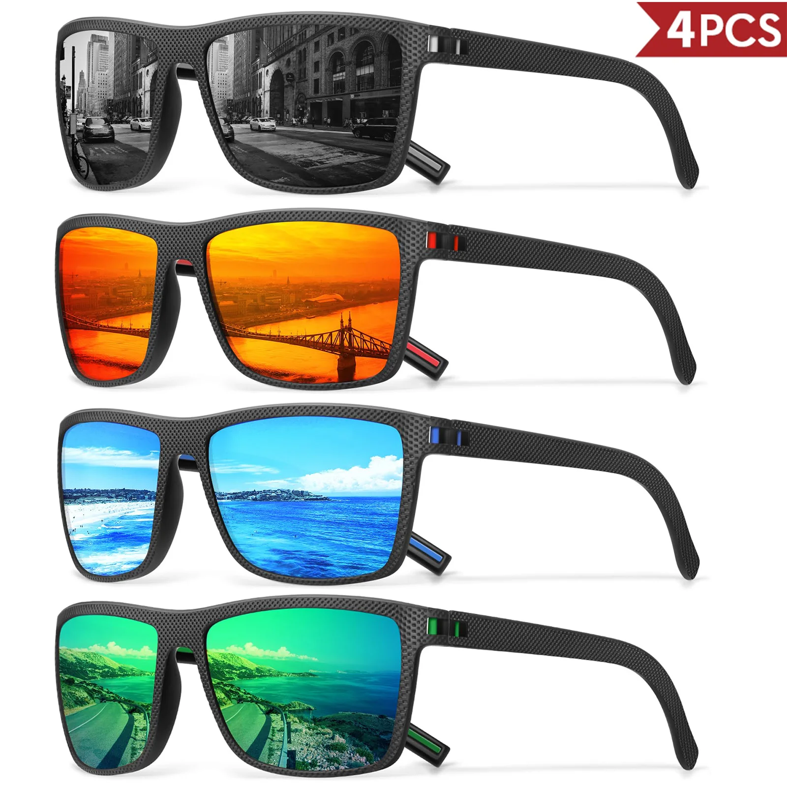 3/4 Pack New Designer Box Polarized Colorful Sunglasses for Men and Women Suitable for Driving, Fishing, Outdoor Sports UV400 photo 1