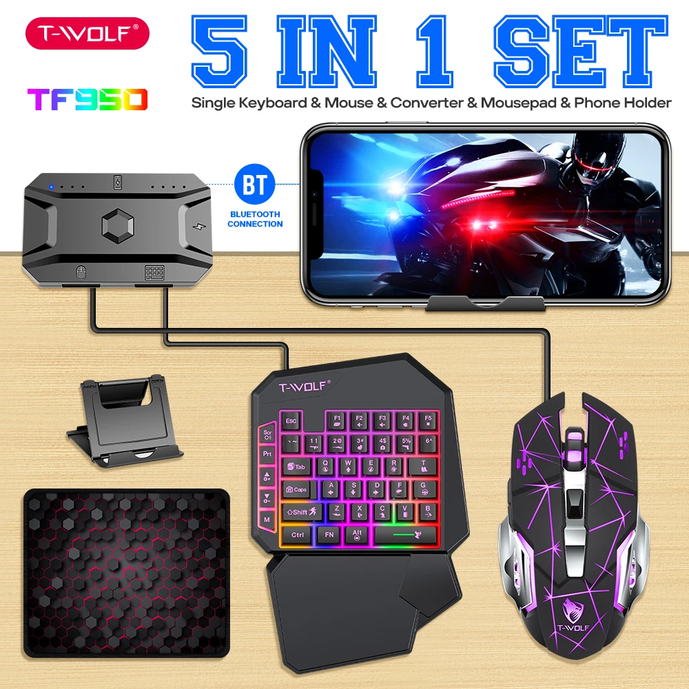 NEW HOT Game Artifact OneHanded With Palm Rest RGB Keyboard Converter Programmable Mouse 5-in-1 Set For Android iOS Gaming Gear photo 1