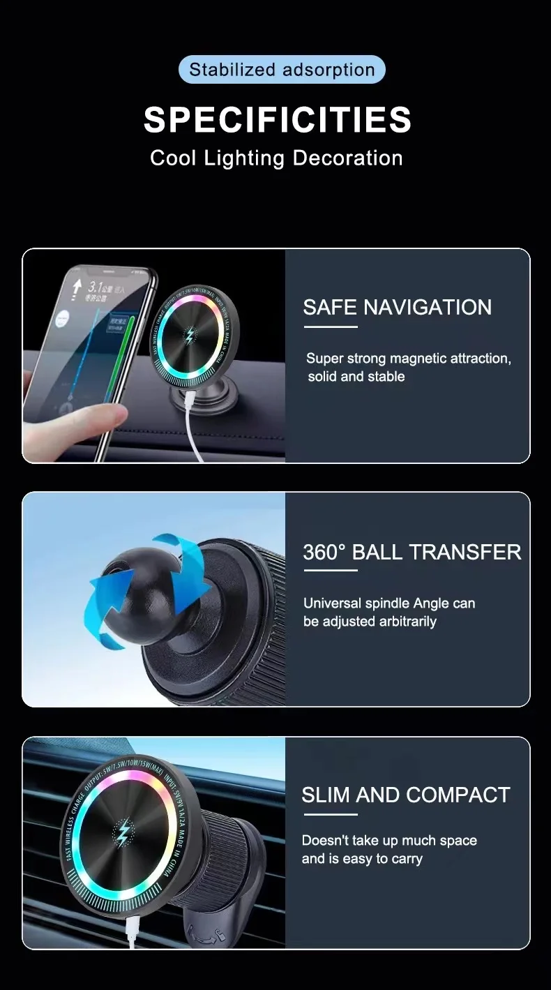 15W Magnetic Induction Charger Fast Vehicle Car Wireless Charging For Samsung iPhone 15 Magsafe Macsafe Stand Dashboard Mount photo 4