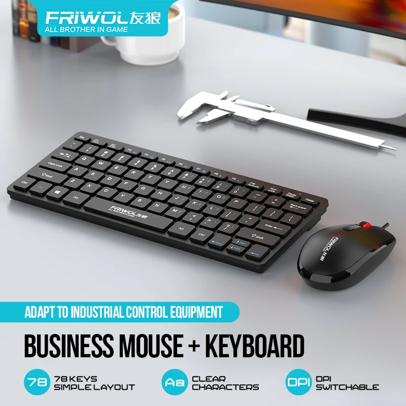 FRIWOL KT-100 Wired  Keyboard Mouse Set 78 Key Mini Portable Keyboard USB Desktop Laptop Office Home Light voice photo 1