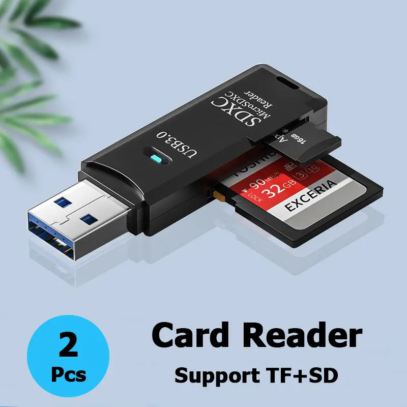 2 Pcs Card Reader USB 3.0 USB to SD TF Memory Card Flash Drive Adapter for PC Laptop Accessories Multi Smart Cardreader photo 1