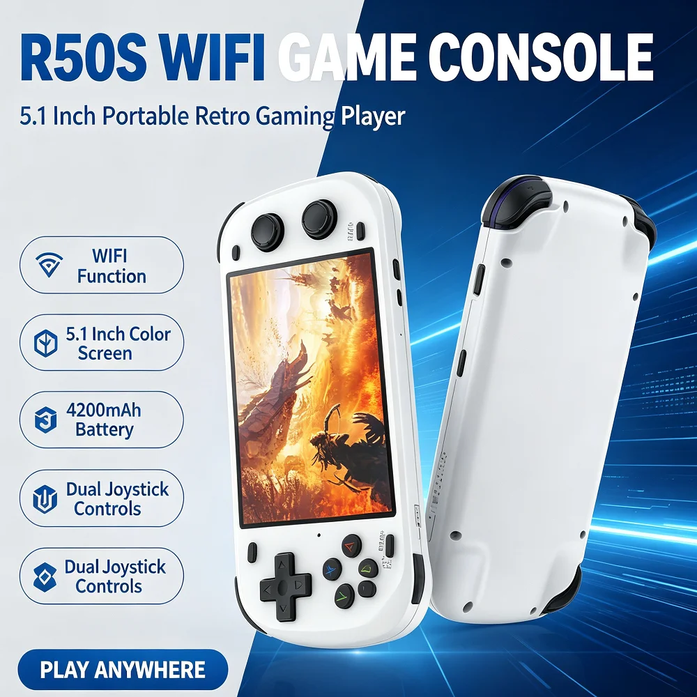NEW R50S Consolas 5.1-inch 854*480 HD Screen Video Gaming Player 4200mAh Battery Retro Handheld Game Console Dropshipping photo 2