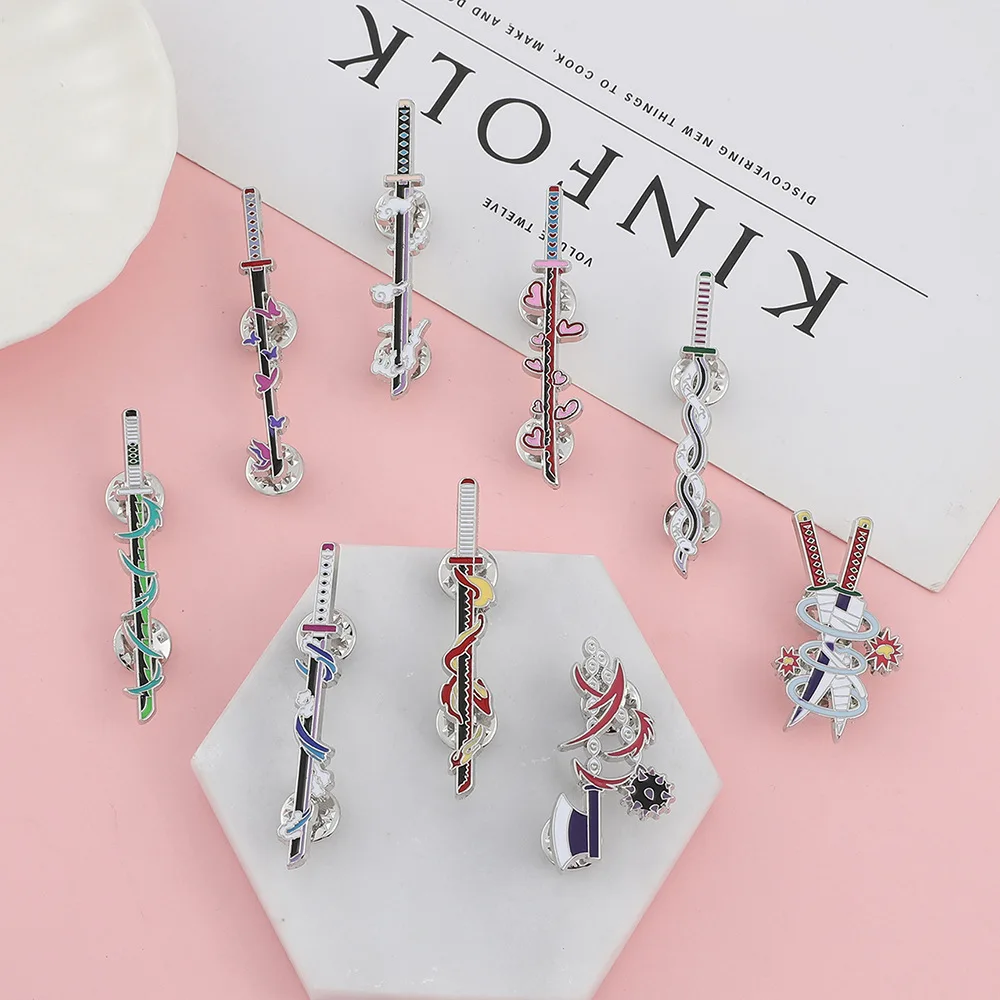 9Pcs/Set Anime Ghost Kill Team Samurai Sword Enamel Brooch 9-Pillar Metal Badge Lapel Pin Cosplay Jewelry Accessories Gifts photo 5