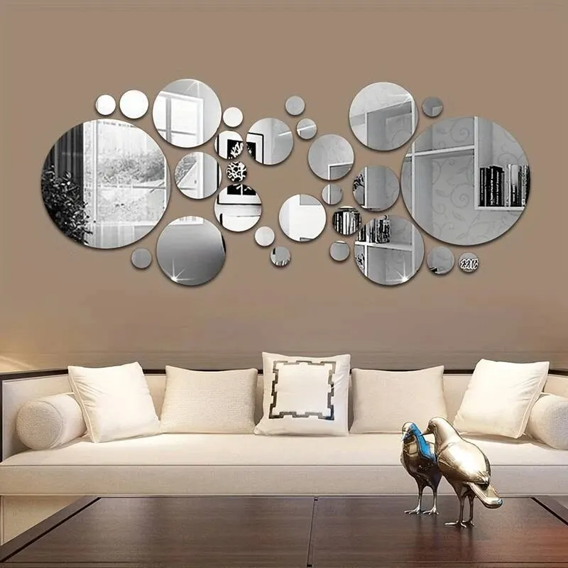 26 PCs 3D Acrylic Mirror Wall Sticker, round Mirror, DIY Bedroom, Bathroom and TV Background Room Sticker Wall Decoration photo 1