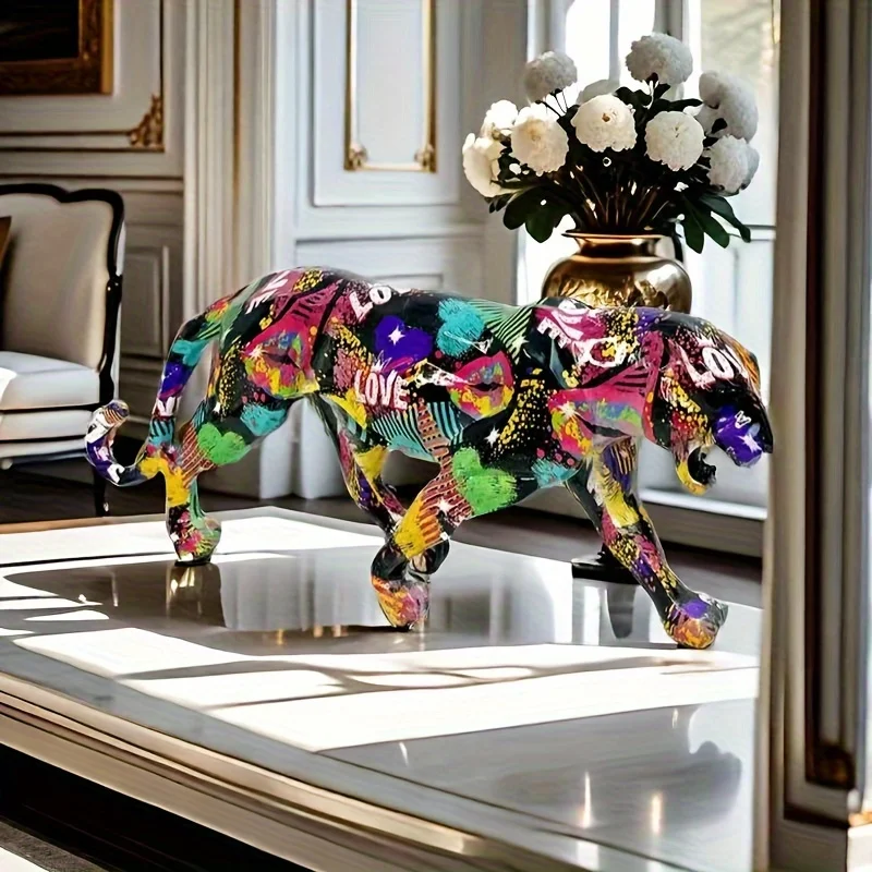 1pc Hand-Painted Realistic Leopard Resin Statue Color-Changing Creative Art Sculpture for Home Office Living Room Desktop Decor photo 1