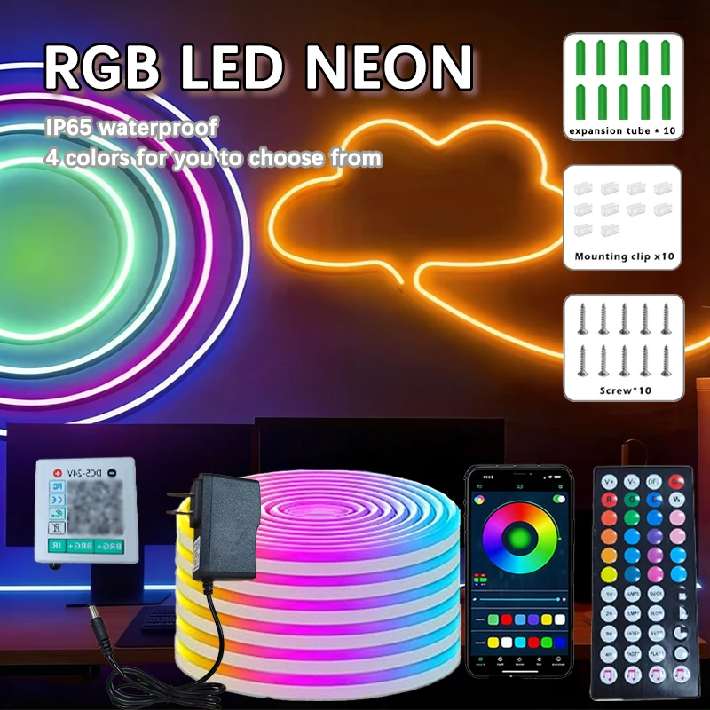 RGB LED Neon Rope Lights APP Control Music Sync IP65 Waterproof Flexible Multi Modes Remote for Indoor Outdoor Bedroom Living Room Gaming Room Party Decoration photo 1