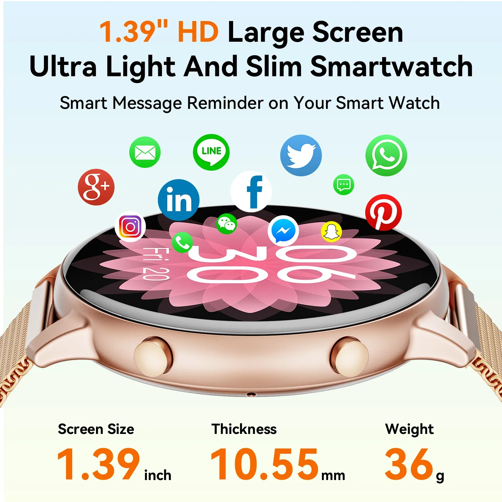 Women Rose Gold Smart Watch 1.39" Round Screen Bluetooth Call IP67 Waterproof Fitness Tracker Heart Rate SpO2 Monitor Ladies Smartwatch For Android IOS photo 8