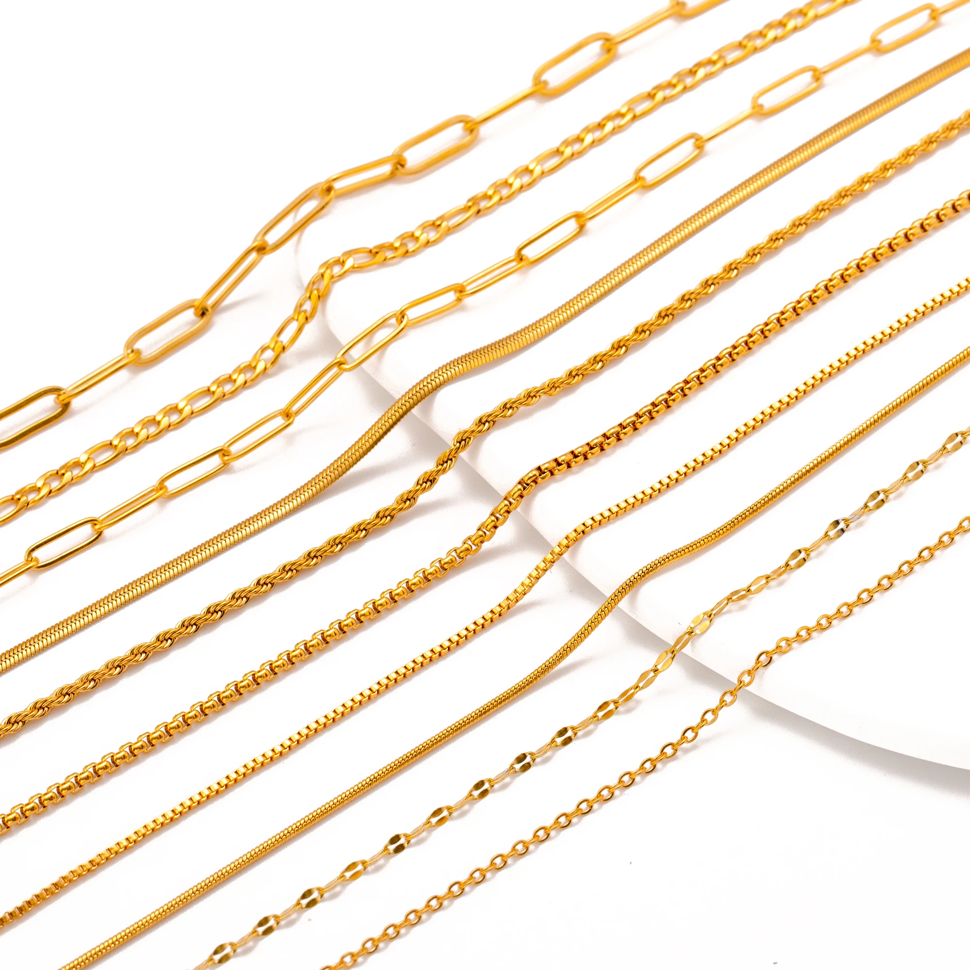 5pc 18K Gold Color PVD Plated Stainless Steel Cuba Cross O Ripple Twisted Chain Necklace Adjustable Chain DIY Necklace Wholesale photo 1
