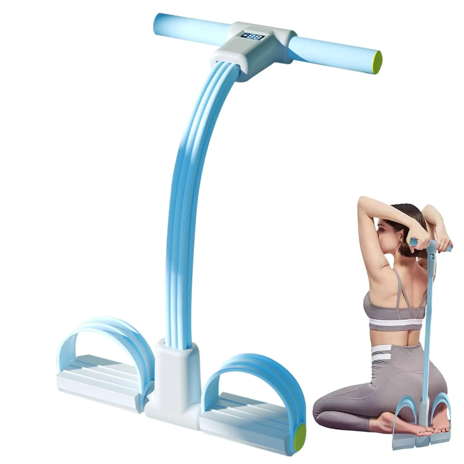6-Tube Fitness Pedal Resistance Band with LED Display Yoga Strap Pedal Puller sit-ups Tension Rope Elastic Workout Pedal Puller photo 5