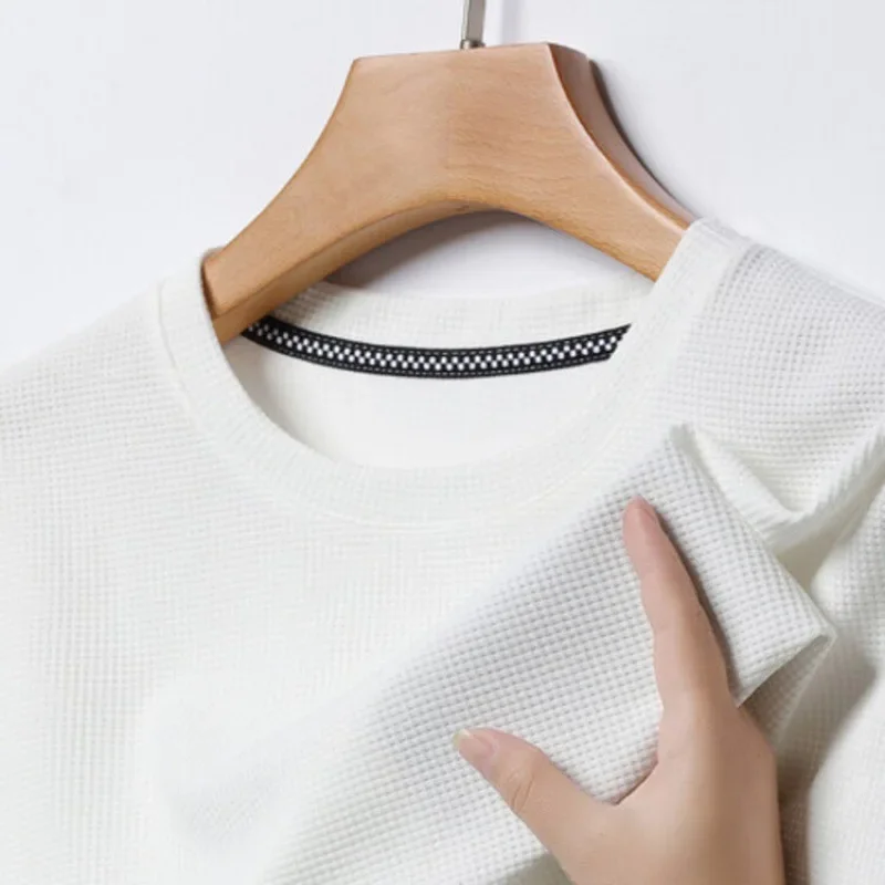 New Summer Waffle Round Neck Short Sleeved T-shirt for Men's Short Sleeved Top photo 4