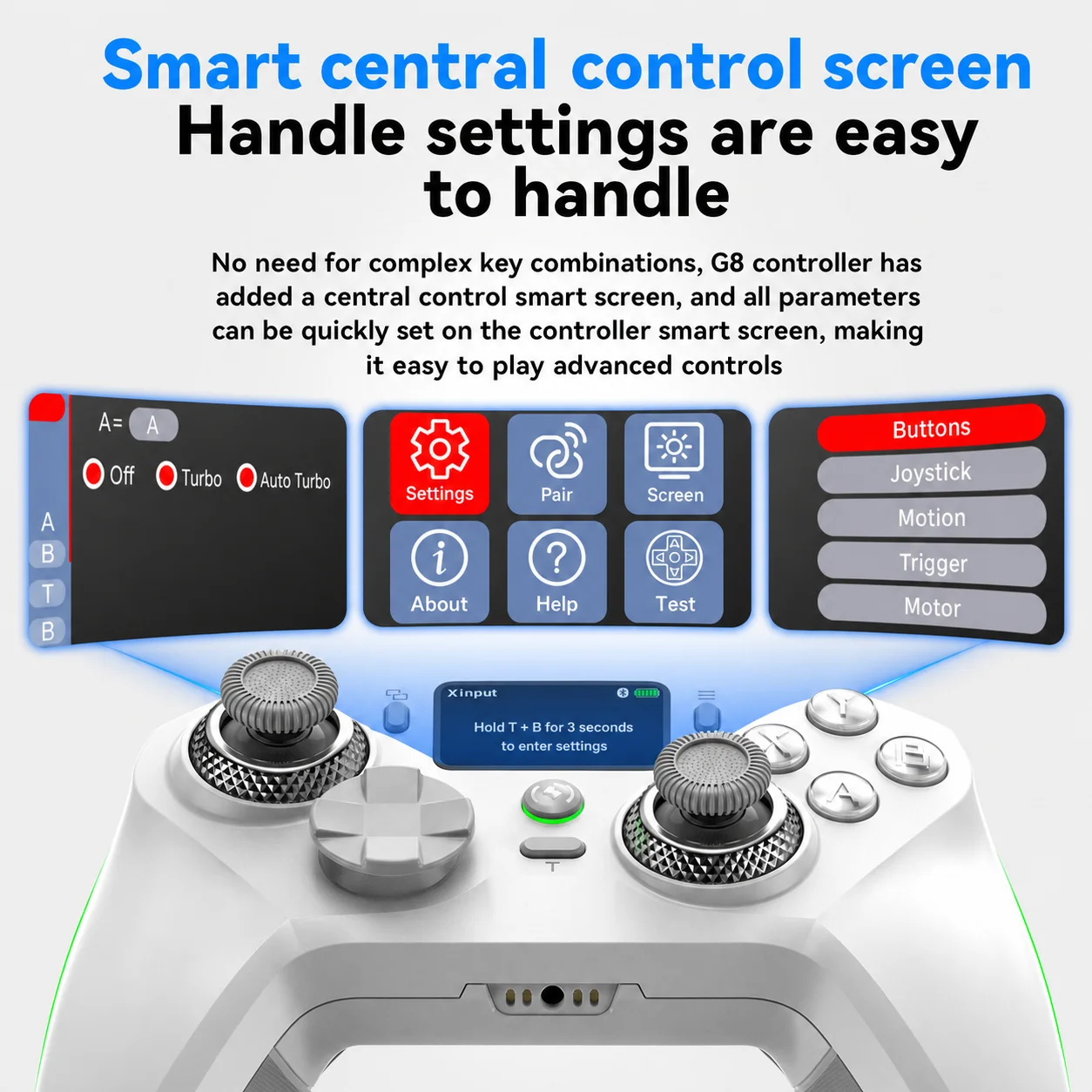 G8 Wireless Game Controller for PC Switch Android iOS Mobile Phone 4 Hall Operation-with TMR Hall Joystick, 30-90gf Adjustable Damping, Smart Screen, Turbo Macro RGB Light, 6-Axis Vibration Gamepad photo 6