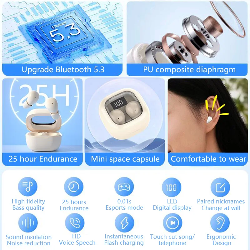 SK Small Earbuds Wireless Bluetooth Headset, Headphones Sport, Sleep, Work, In Class Invisible Wear, Bass Sound Quality Earphone 2024 photo 6