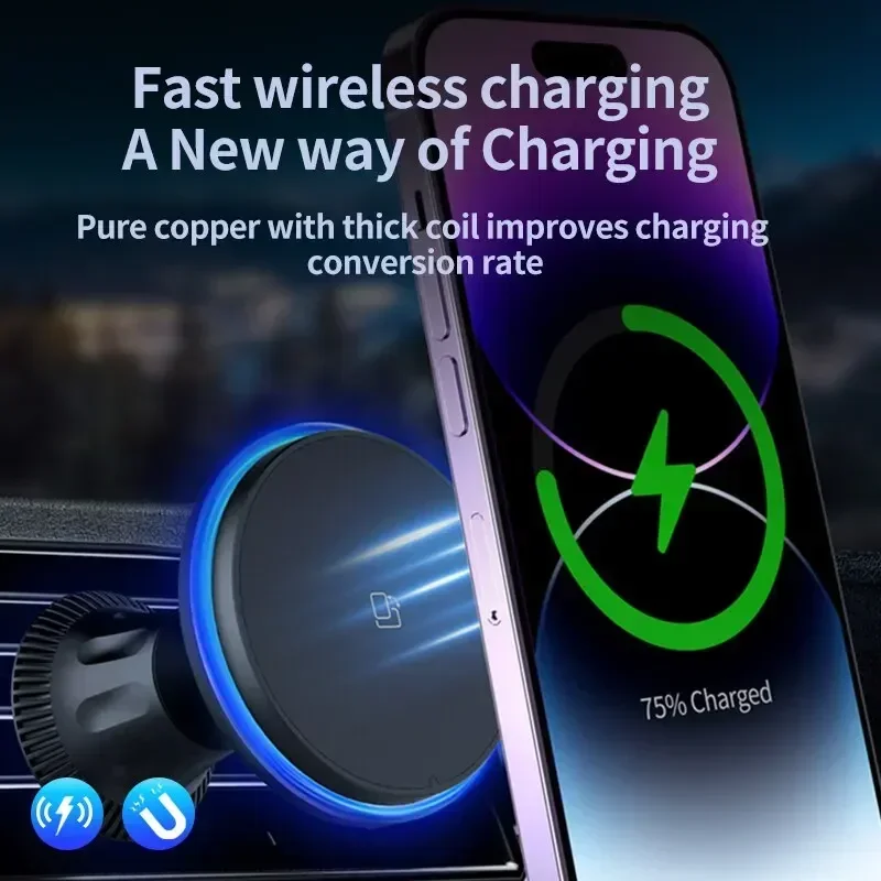 Magnetic Car Wireless Charger RGB For iPhone12 13 14 15 16 17 Pro Max Macsafe Car Phone Holder Stand Mount Fast Charging Station photo 5