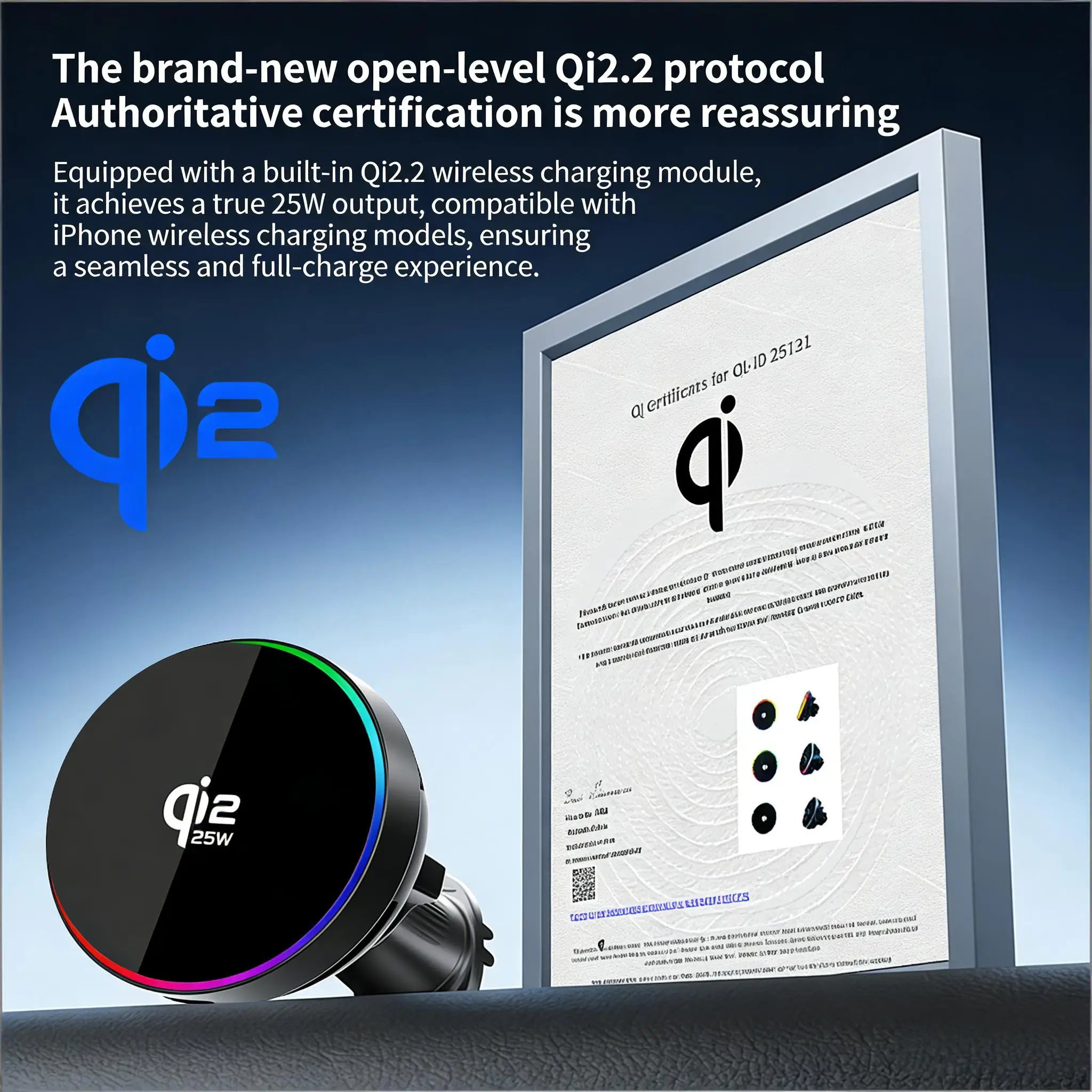 Qi2.2 25W Car Magnetic Wireless Charger Stand RGB Light Air-Cooling Phone Holder For Magsafe iPhone 17 Pro Max Samsung S26 Ultra photo 3