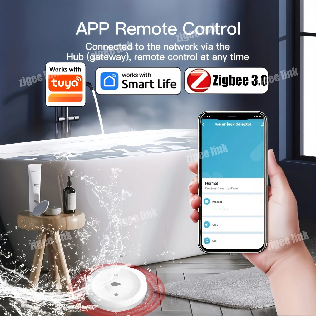 Zigbee Water Leakage Sensor Flood Overflow Security Detector APP Real-Time Remote Alert For Household Anti-Water-Leak Protection photo 3
