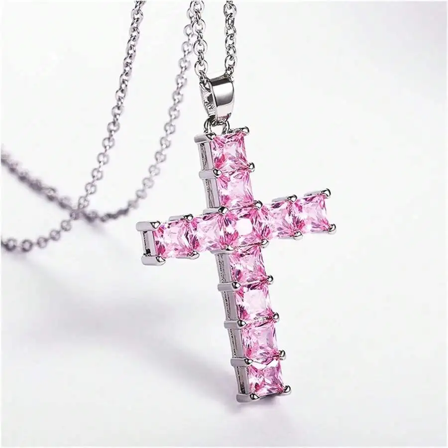 New Fashion Necklaces Female Pendants Gold Multi Color Crystal Jesus Cross Pendant For Women Necklace Party Leisure Time Jewelry photo 5