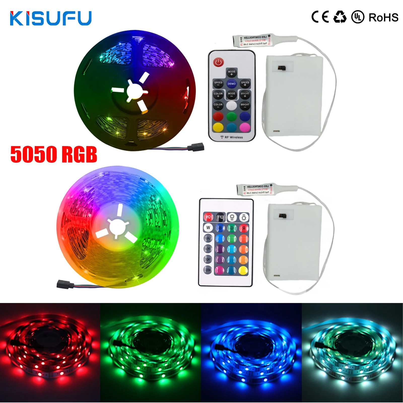 DC 5V 5050 RGB Strip LED Light Battery Powed IP21/IP65 Ribbon Tape Stable Led Strips Indoor Outdoor 3/24/44key Control Remote photo 1