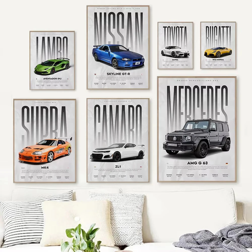 Modern Famous Cars W16 750S Canvas Painting Wall Art Fashion Luxury Sports Car Poster Prints For Living Room Home Decor Gift photo 2