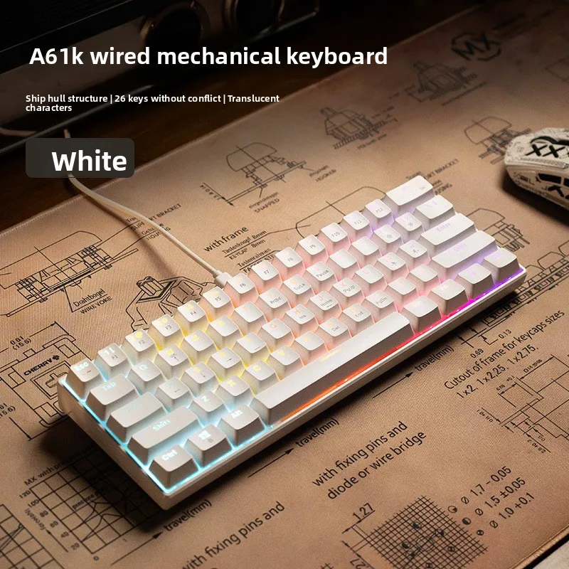 Teclado 60% Keyboards Mixed Light Mechanical Keyboard PC USB Wired Game E-Sports Office Computer Convenient 61 Key Caps Keypad photo 6