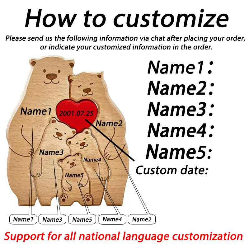 Bear Home Wooden Puzzle Personalized Custom Decor Heart Warmer Birthday Gift Art Puzzle Name Home Decor Thanksgiving Gift photo 5