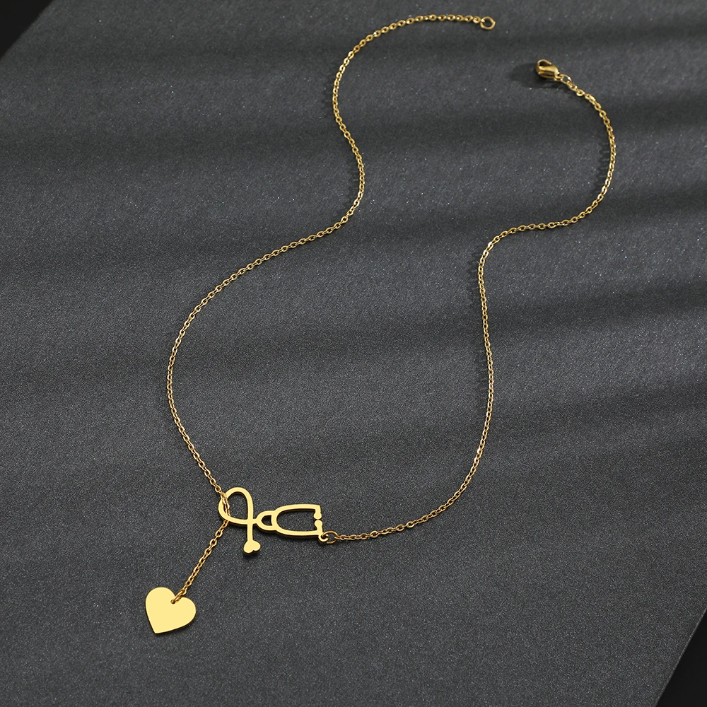 Stainless Steel Necklaces Layered Chain Stethoscope Heart Sweet Pendants Korean Fashion Choker Necklace For Women Jewelry Gifts photo 5