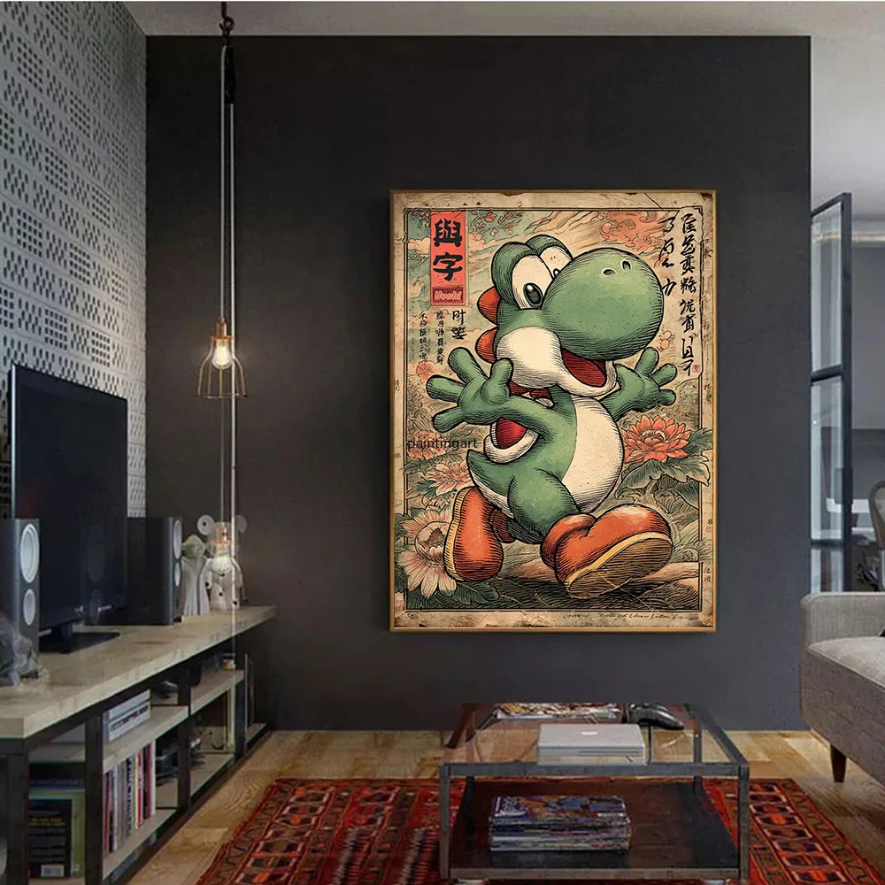 Bandai Japanese Anime Mairoi Retro Wall Art Poster King Bowser Canvas Art Prints Super Yoshi Wall Decor Picture Canvas Painting photo 6