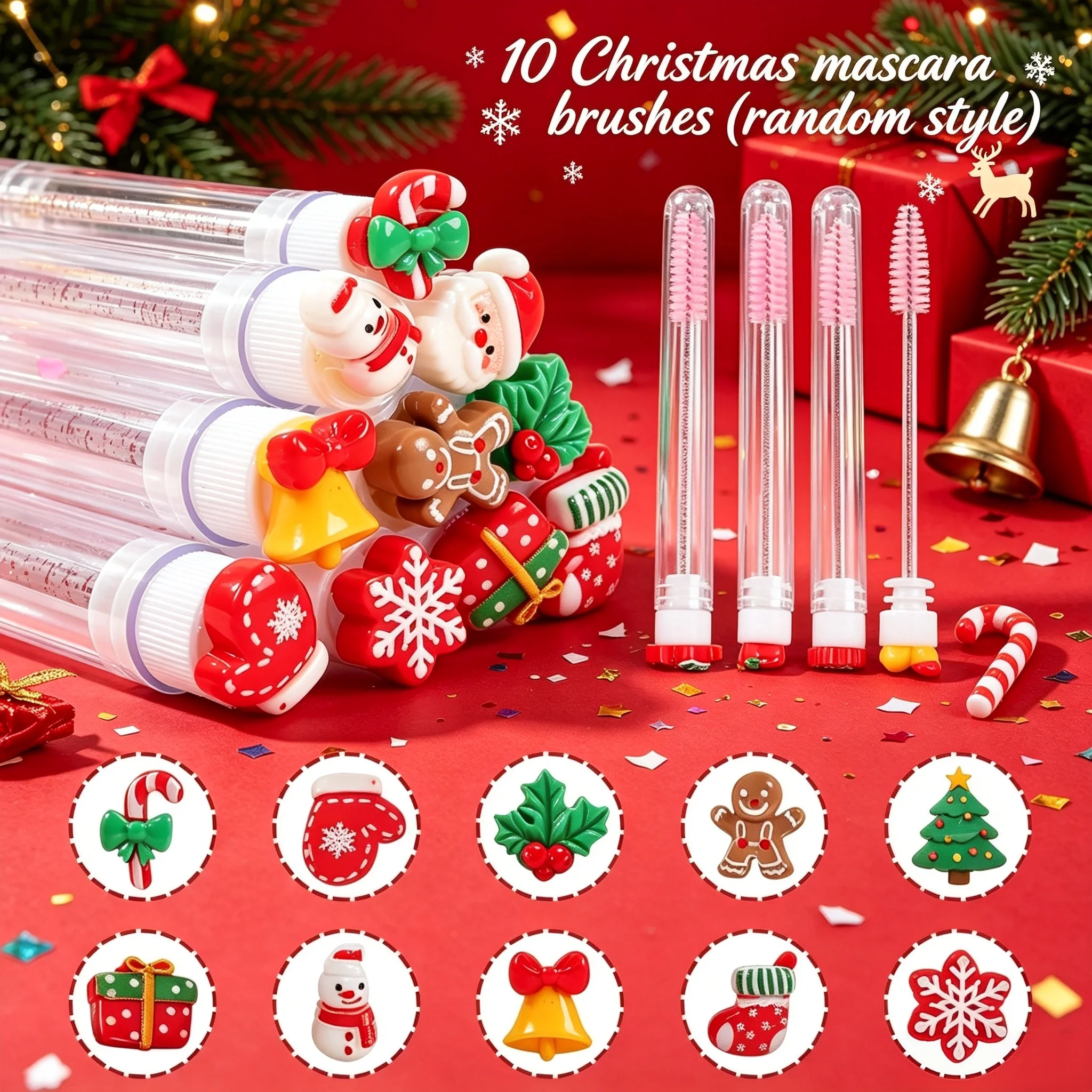 10Pcs Christmas Eyelash Brush Set Santa Snowflake Mascara Wands Spoolies Eyebrow Comb Lash Extension Tools Xmas Beauty Gifts photo 1