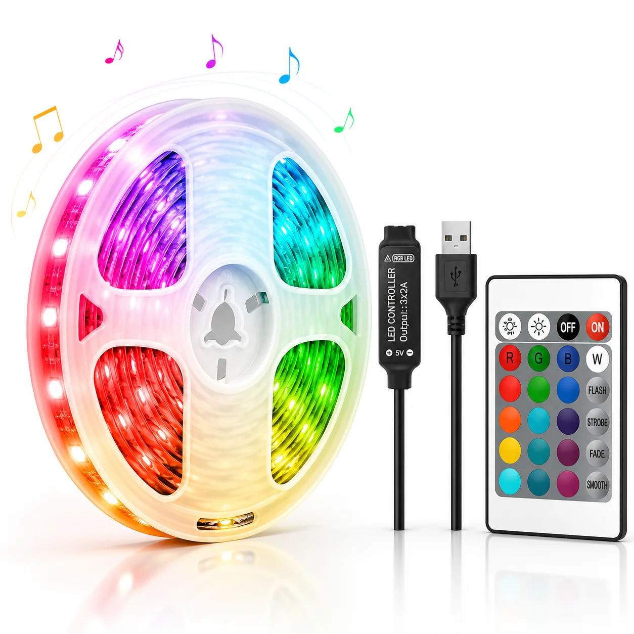 LTG-GEE Led Strip Lights with 24 Key Remote Control RGB Tape Led Wall Room for Home Bedroom Party Decor TV Backlight photo 1