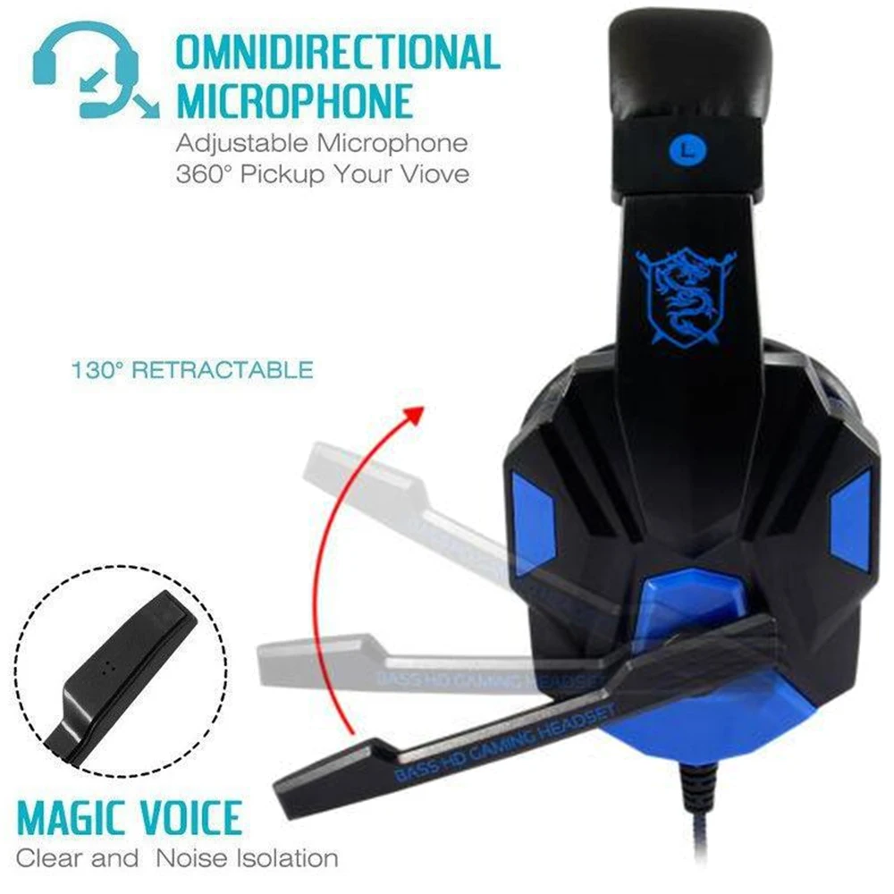 3.5mm Wired Gaming Headphones With LED Light Microphone Subwoofer Earphone Noise Cancelling Headset For Computer PS5 Xbox Switch photo 4